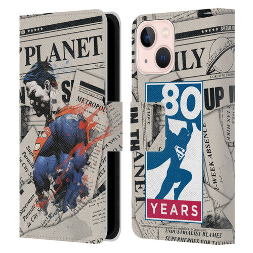 Superman DC Comics 80th Anniversary Newspaper Leather Book Wallet Case Cover For Apple iPhone 13 Mini