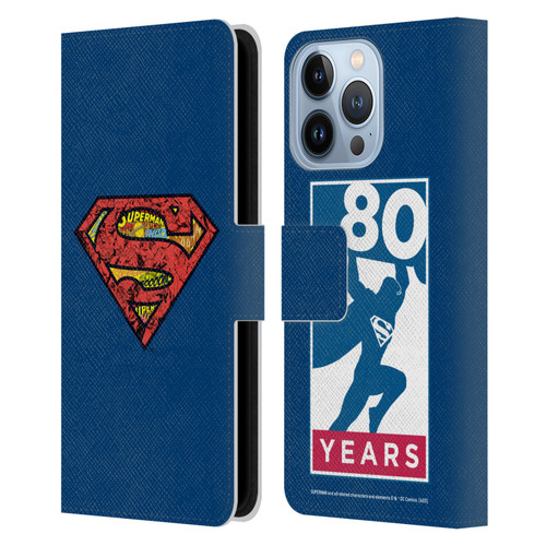 Superman DC Comics 80th Anniversary Logo Leather Book Wallet Case Cover For Apple iPhone 13 Pro