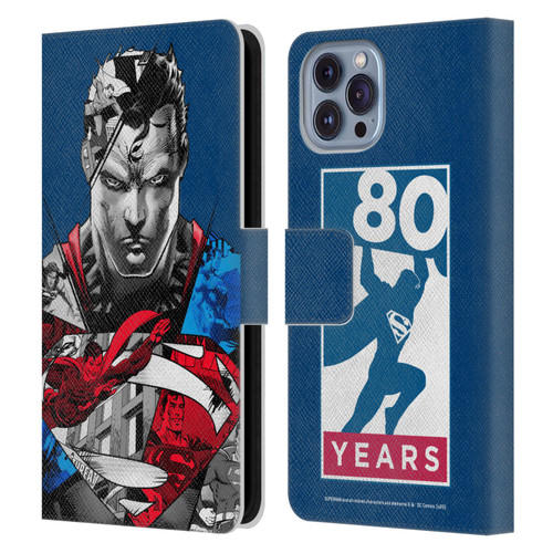Superman DC Comics 80th Anniversary Collage Leather Book Wallet Case Cover For Apple iPhone 14
