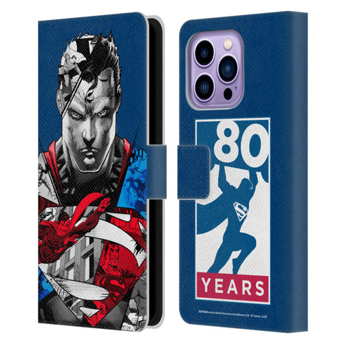 Superman DC Comics 80th Anniversary Collage Leather Book Wallet Case Cover For Apple iPhone 14 Pro Max