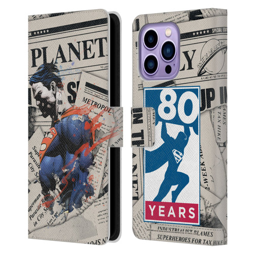 Superman DC Comics 80th Anniversary Newspaper Leather Book Wallet Case Cover For Apple iPhone 14 Pro Max