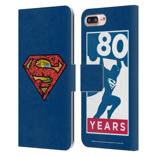 Superman DC Comics 80th Anniversary Logo Leather Book Wallet Case Cover For Apple iPhone 7 Plus / iPhone 8 Plus