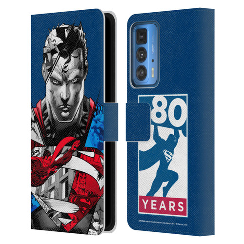 Superman DC Comics 80th Anniversary Collage Leather Book Wallet Case Cover For Motorola Edge 20 Pro