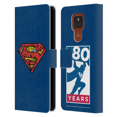 Superman DC Comics 80th Anniversary Logo Leather Book Wallet Case Cover For Motorola Moto E7 Plus