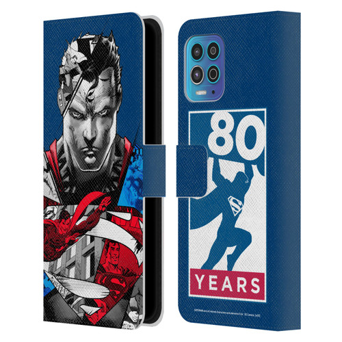 Superman DC Comics 80th Anniversary Collage Leather Book Wallet Case Cover For Motorola Moto G100