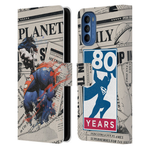 Superman DC Comics 80th Anniversary Newspaper Leather Book Wallet Case Cover For Motorola Moto G41
