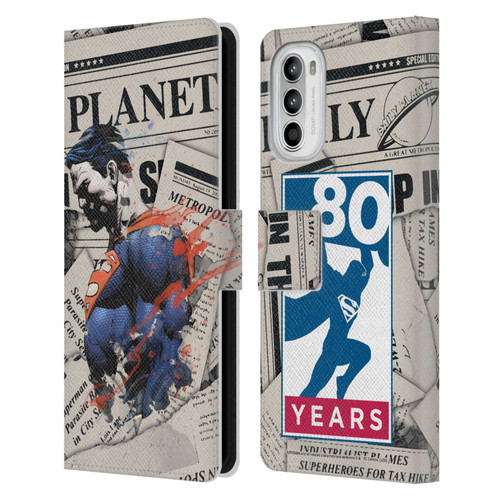 Superman DC Comics 80th Anniversary Newspaper Leather Book Wallet Case Cover For Motorola Moto G52