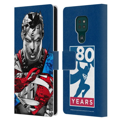 Superman DC Comics 80th Anniversary Collage Leather Book Wallet Case Cover For Motorola Moto G9 Play