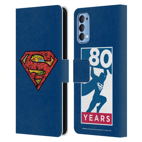 Superman DC Comics 80th Anniversary Logo Leather Book Wallet Case Cover For OPPO Reno 4 5G