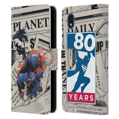 Superman DC Comics 80th Anniversary Newspaper Leather Book Wallet Case Cover For Samsung Galaxy A01 Core (2020)