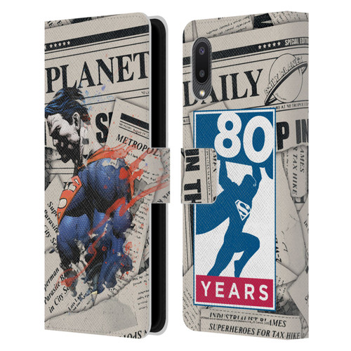 Superman DC Comics 80th Anniversary Newspaper Leather Book Wallet Case Cover For Samsung Galaxy A02/M02 (2021)