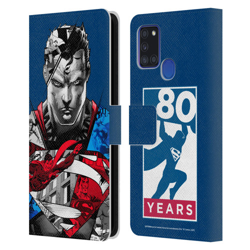 Superman DC Comics 80th Anniversary Collage Leather Book Wallet Case Cover For Samsung Galaxy A21s (2020)