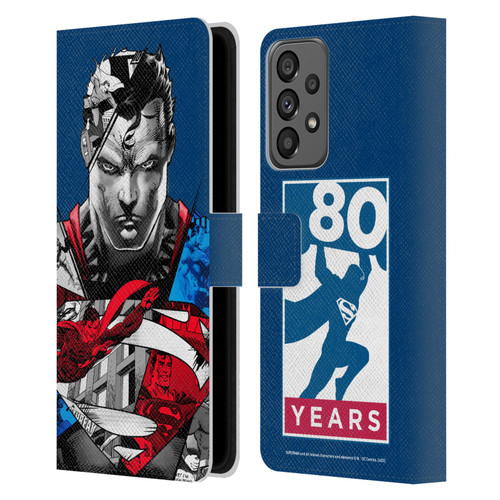 Superman DC Comics 80th Anniversary Collage Leather Book Wallet Case Cover For Samsung Galaxy A73 5G (2022)