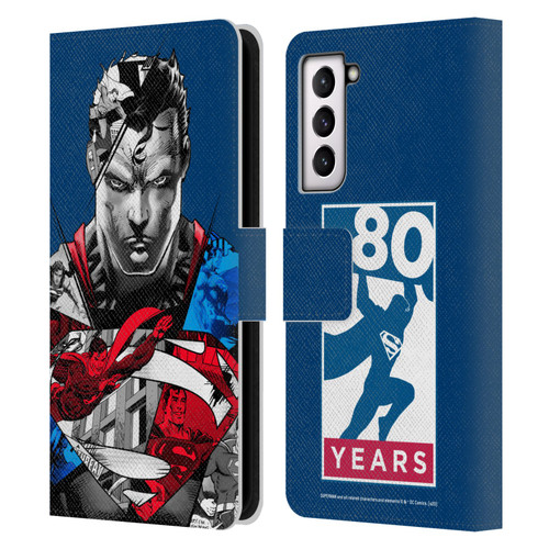 Superman DC Comics 80th Anniversary Collage Leather Book Wallet Case Cover For Samsung Galaxy S21 5G