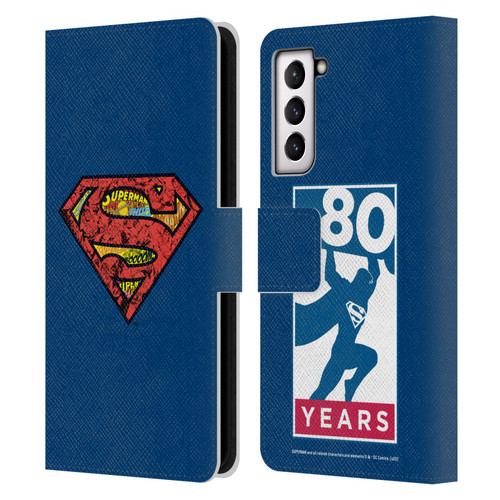 Superman DC Comics 80th Anniversary Logo Leather Book Wallet Case Cover For Samsung Galaxy S21 5G