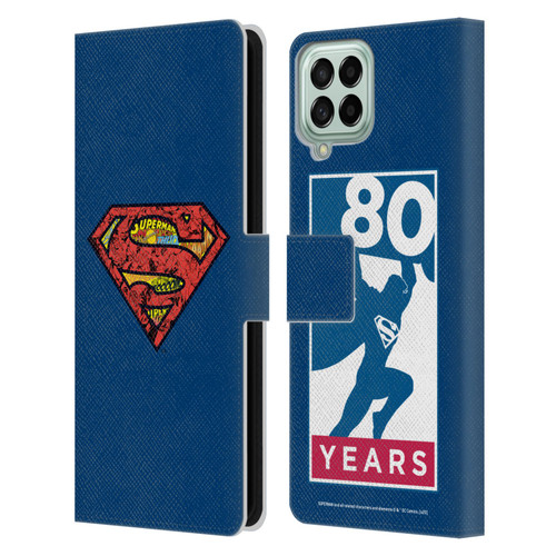 Superman DC Comics 80th Anniversary Logo Leather Book Wallet Case Cover For Samsung Galaxy M53 (2022)