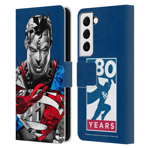 Superman DC Comics 80th Anniversary Collage Leather Book Wallet Case Cover For Samsung Galaxy S22 5G