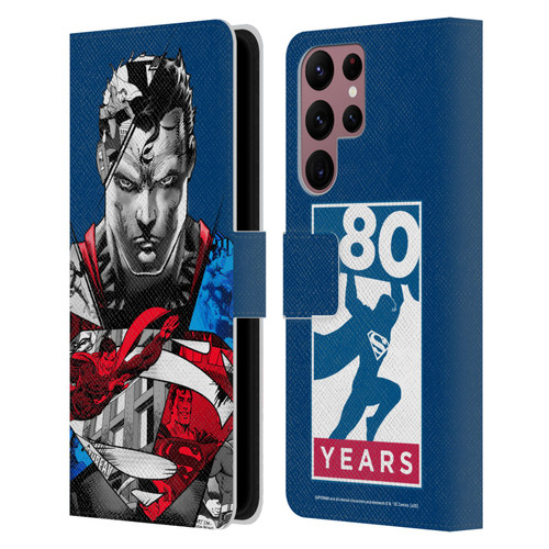 Superman DC Comics 80th Anniversary Collage Leather Book Wallet Case Cover For Samsung Galaxy S22 Ultra 5G