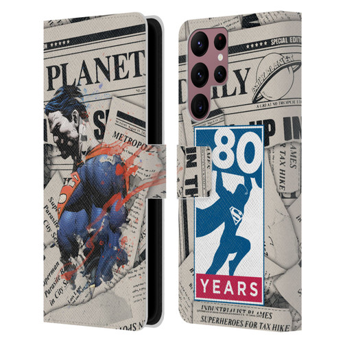 Superman DC Comics 80th Anniversary Newspaper Leather Book Wallet Case Cover For Samsung Galaxy S22 Ultra 5G