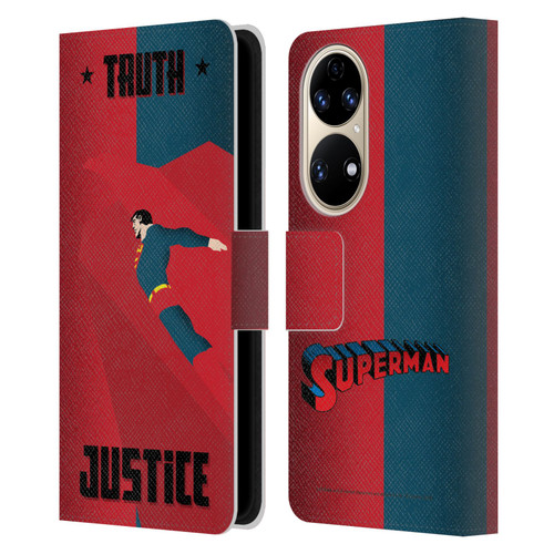 Superman DC Comics Character Art Truth And Justice 2 Leather Book Wallet Case Cover For Huawei P50