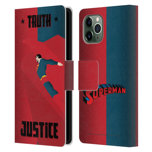 Superman DC Comics Character Art Truth And Justice 2 Leather Book Wallet Case Cover For Apple iPhone 11 Pro