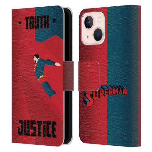 Superman DC Comics Character Art Truth And Justice 2 Leather Book Wallet Case Cover For Apple iPhone 13 Mini