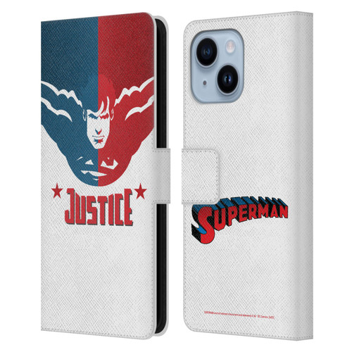 Superman DC Comics Character Art Justice Leather Book Wallet Case Cover For Apple iPhone 14 Plus