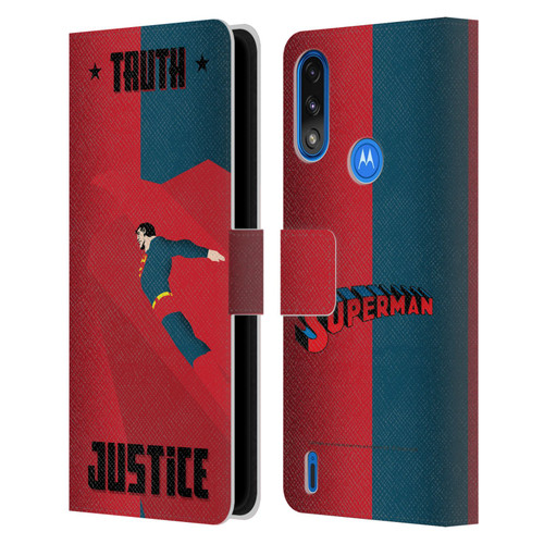 Superman DC Comics Character Art Truth And Justice 2 Leather Book Wallet Case Cover For Motorola Moto E7 Power / Moto E7i Power