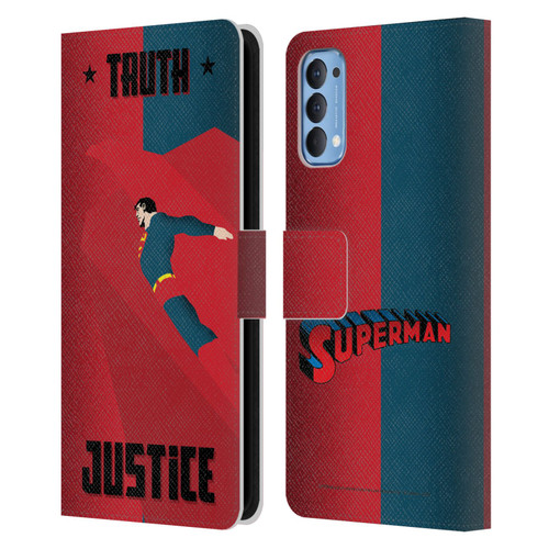 Superman DC Comics Character Art Truth And Justice 2 Leather Book Wallet Case Cover For OPPO Reno 4 5G