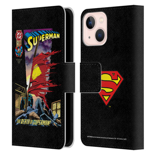 Superman DC Comics Famous Comic Book Covers Death Leather Book Wallet Case Cover For Apple iPhone 13 Mini