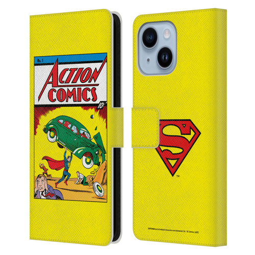 Superman DC Comics Famous Comic Book Covers Action Comics 1 Leather Book Wallet Case Cover For Apple iPhone 14 Plus
