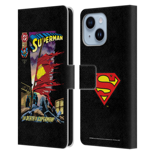 Superman DC Comics Famous Comic Book Covers Death Leather Book Wallet Case Cover For Apple iPhone 14 Plus