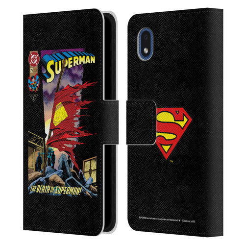 Superman DC Comics Famous Comic Book Covers Death Leather Book Wallet Case Cover For Samsung Galaxy A01 Core (2020)