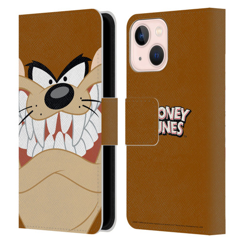 Looney Tunes Full Face Tasmanian Devil Leather Book Wallet Case Cover For Apple iPhone 13 Mini