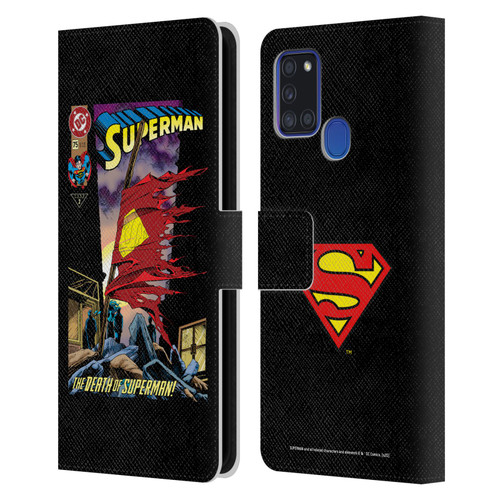 Superman DC Comics Famous Comic Book Covers Death Leather Book Wallet Case Cover For Samsung Galaxy A21s (2020)