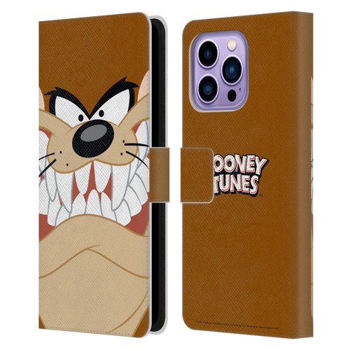 Looney Tunes Full Face Tasmanian Devil Leather Book Wallet Case Cover For Apple iPhone 14 Pro Max