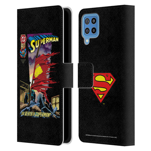 Superman DC Comics Famous Comic Book Covers Death Leather Book Wallet Case Cover For Samsung Galaxy F22 (2021)
