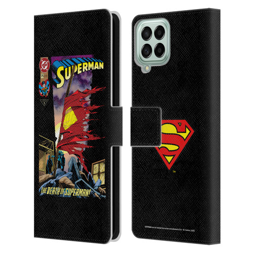 Superman DC Comics Famous Comic Book Covers Death Leather Book Wallet Case Cover For Samsung Galaxy M33 (2022)