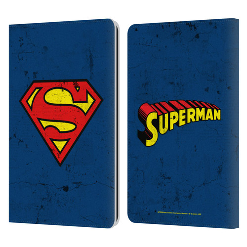 Superman DC Comics Logos Distressed Leather Book Wallet Case Cover For Amazon Kindle Paperwhite 1 / 2 / 3