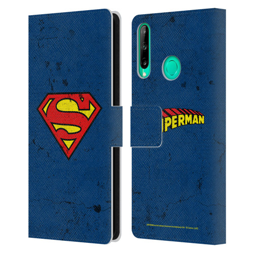 Superman DC Comics Logos Distressed Leather Book Wallet Case Cover For Huawei P40 lite E