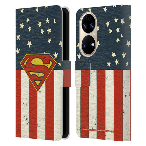 Superman DC Comics Logos U.S. Flag Leather Book Wallet Case Cover For Huawei P50