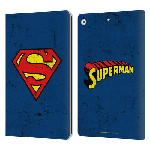 Superman DC Comics Logos Distressed Leather Book Wallet Case Cover For Apple iPad 10.2 2019/2020/2021