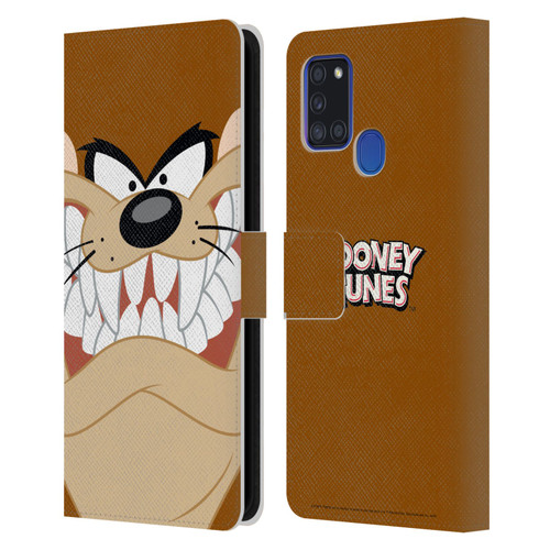 Looney Tunes Full Face Tasmanian Devil Leather Book Wallet Case Cover For Samsung Galaxy A21s (2020)