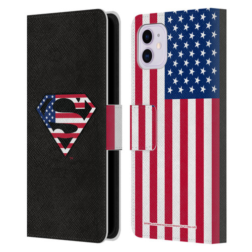 Superman DC Comics Logos U.S. Flag 2 Leather Book Wallet Case Cover For Apple iPhone 11