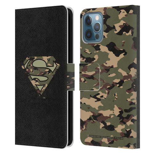 Superman DC Comics Logos Camouflage Leather Book Wallet Case Cover For Apple iPhone 12 / iPhone 12 Pro
