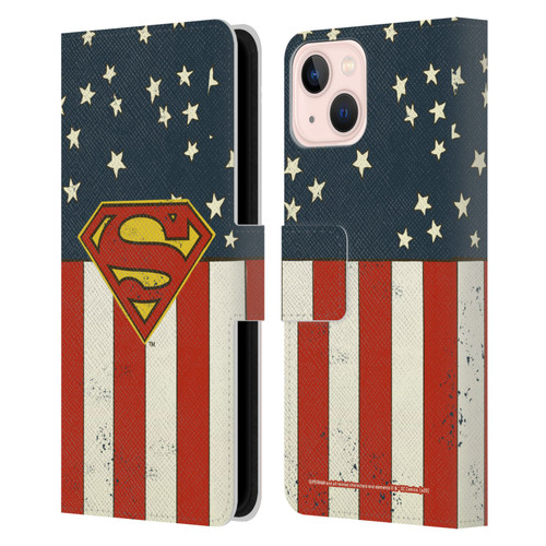 Superman DC Comics Logos U.S. Flag Leather Book Wallet Case Cover For Apple iPhone 13