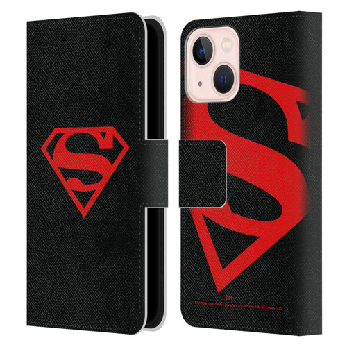 Superman DC Comics Logos Black And Red Leather Book Wallet Case Cover For Apple iPhone 13 Mini