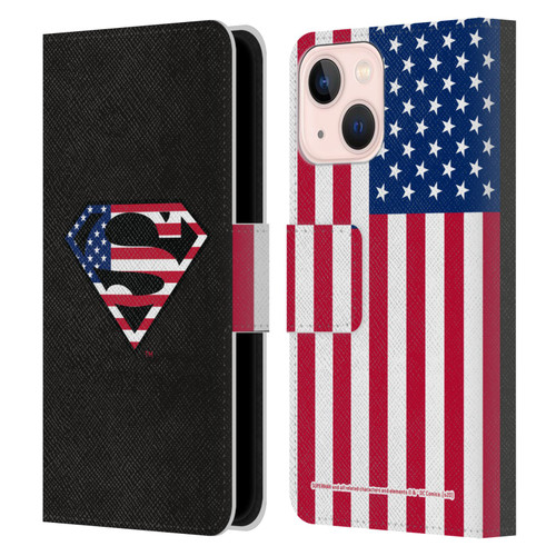 Superman DC Comics Logos U.S. Flag 2 Leather Book Wallet Case Cover For Apple iPhone 13 Mini