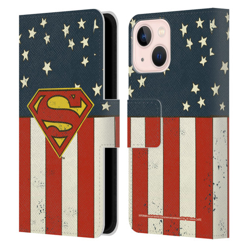 Superman DC Comics Logos U.S. Flag Leather Book Wallet Case Cover For Apple iPhone 13 Mini