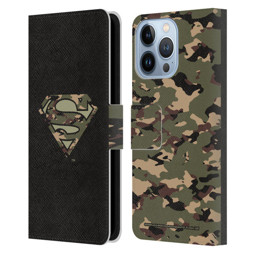 Superman DC Comics Logos Camouflage Leather Book Wallet Case Cover For Apple iPhone 13 Pro